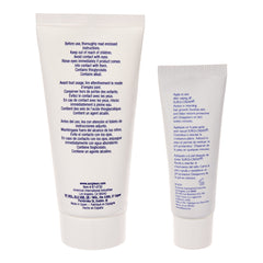 Two white tubes with blue text on a white background