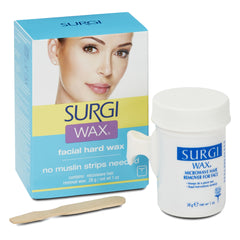 Surgi Wax facial hard wax packaging and container on a white background