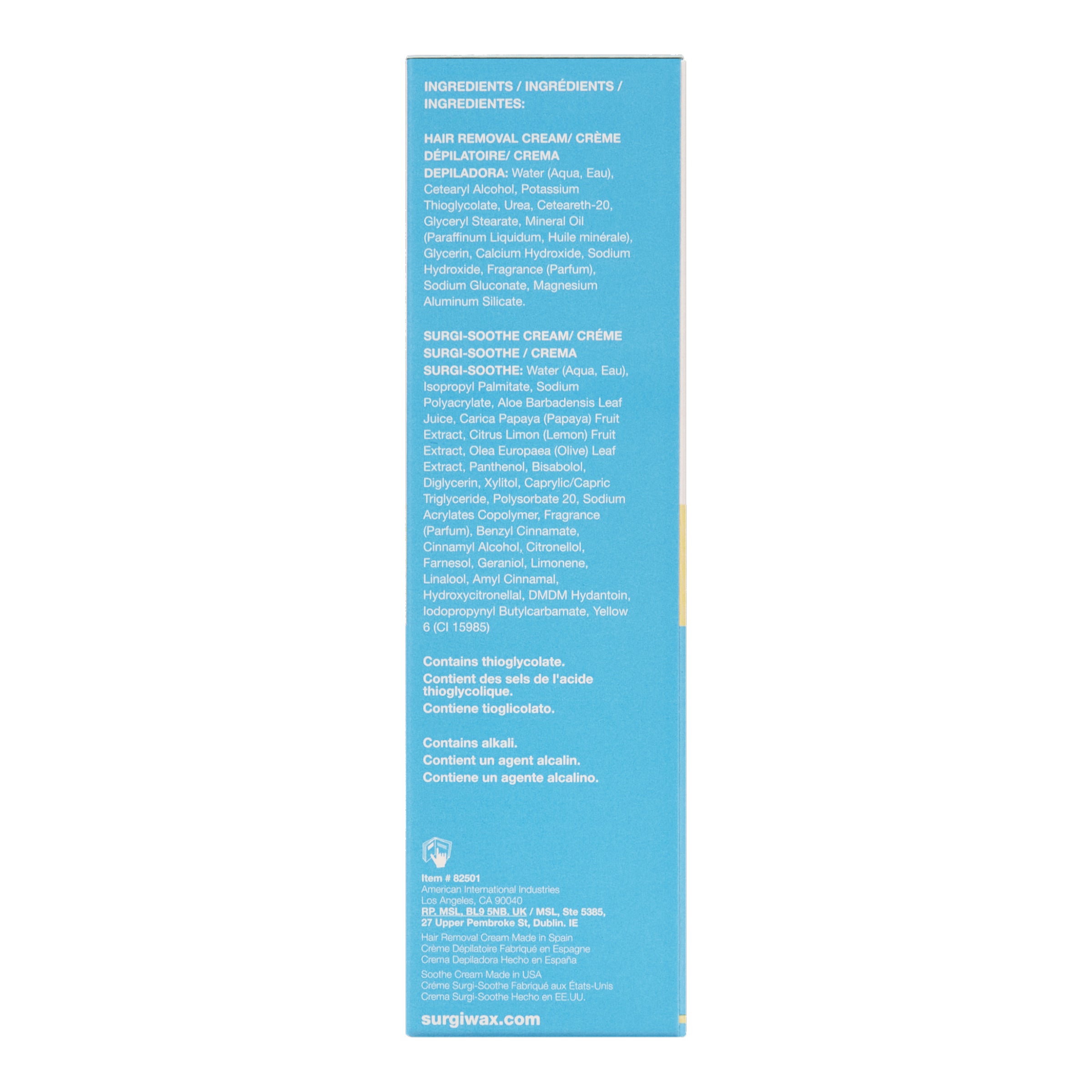 Product label with ingredient list on a blue background