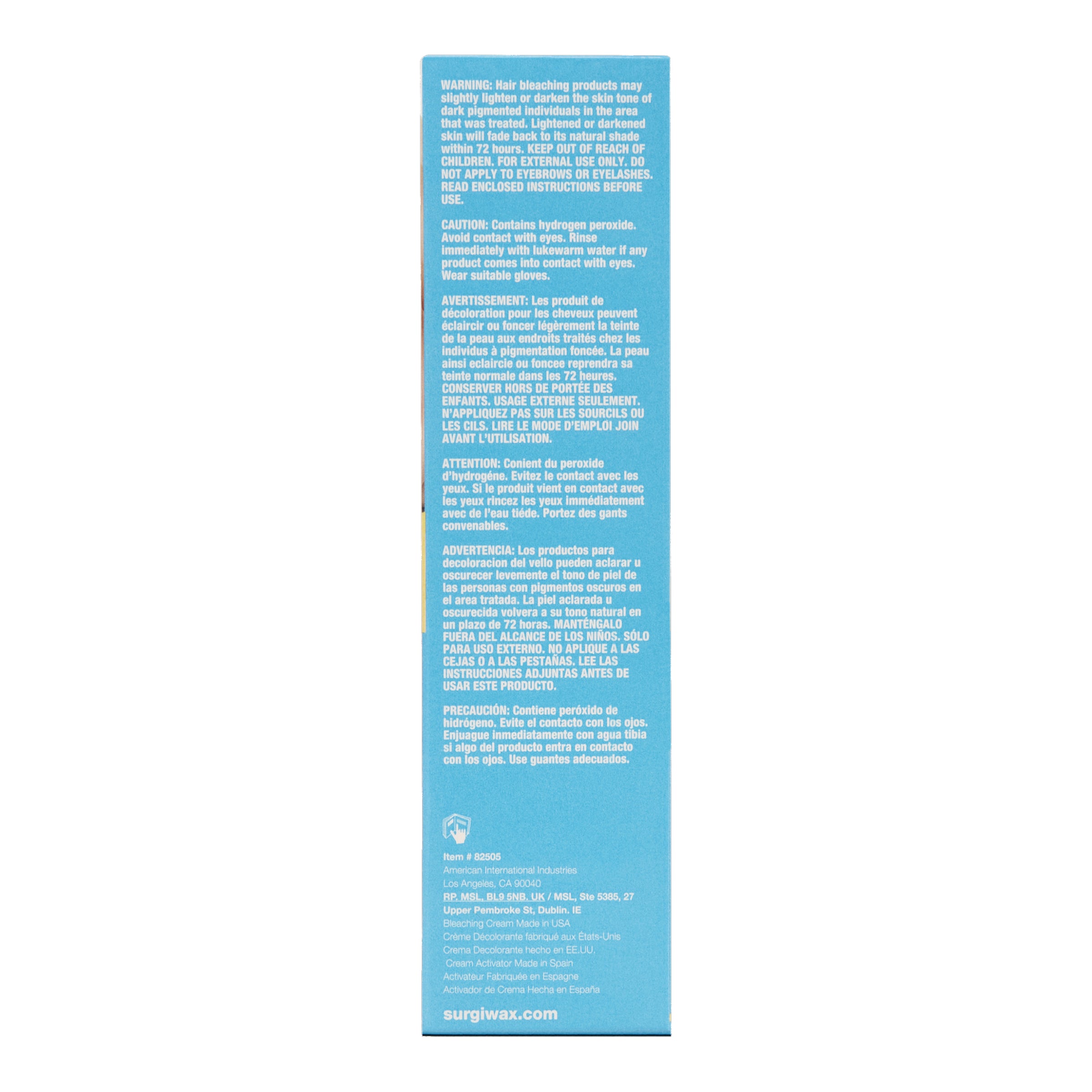 Blue product label with text on a white background