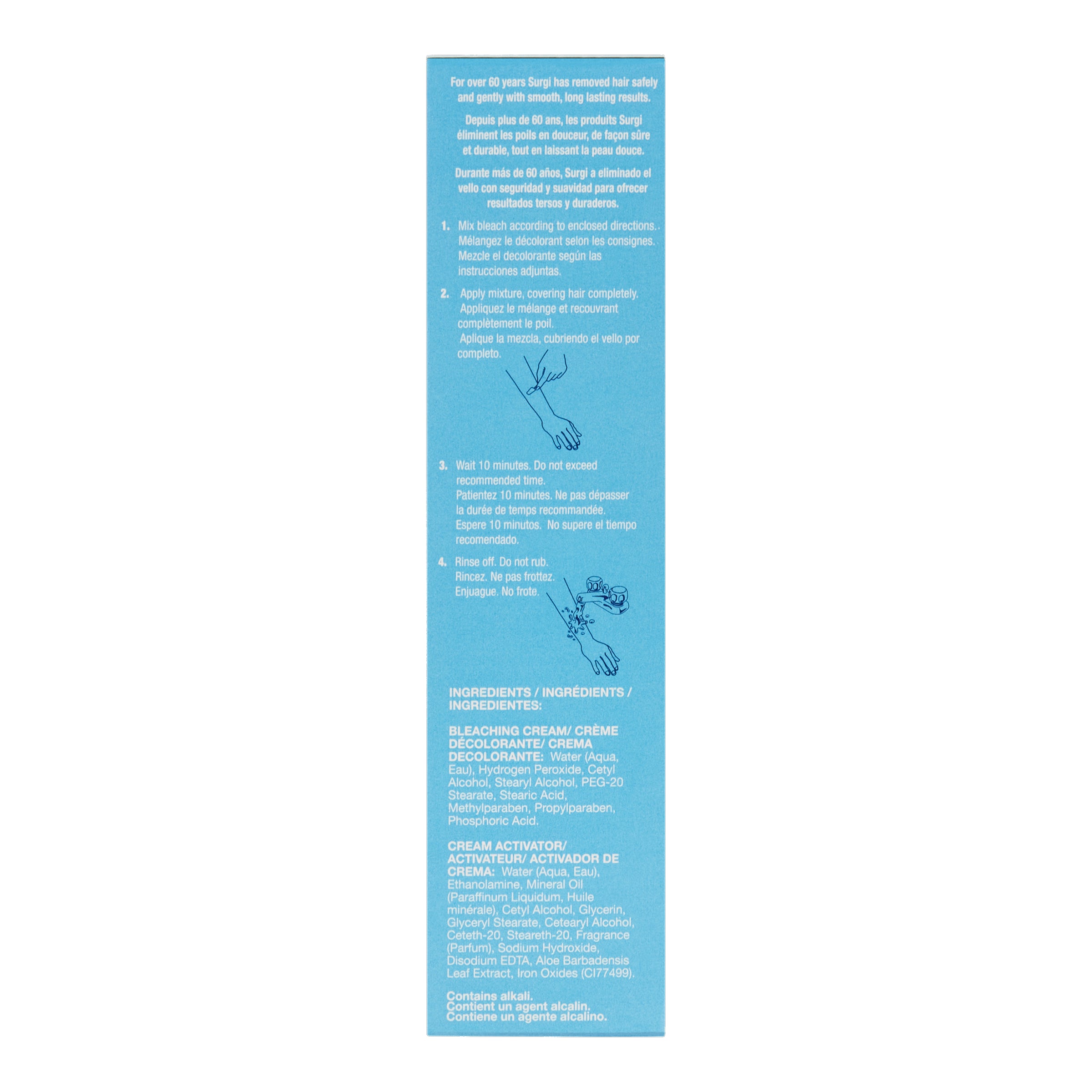 Blue label with text and small graphics on a white background