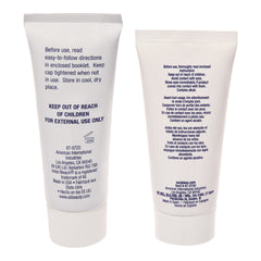 Two white tubes with blue text on a white background